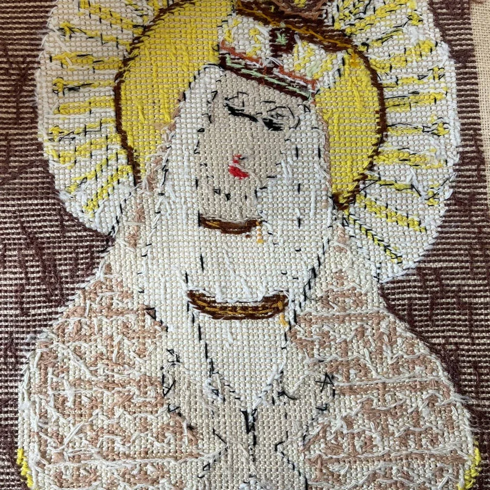 Vintage Needlepoint Brown  Madonna
